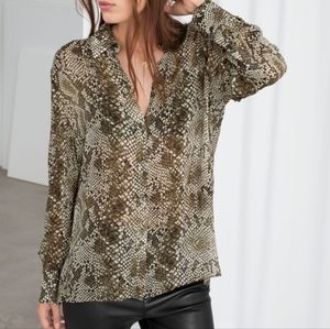 & Other Stories• Stockholm Atelier brown snake print button down blouse.Sz 2, XS